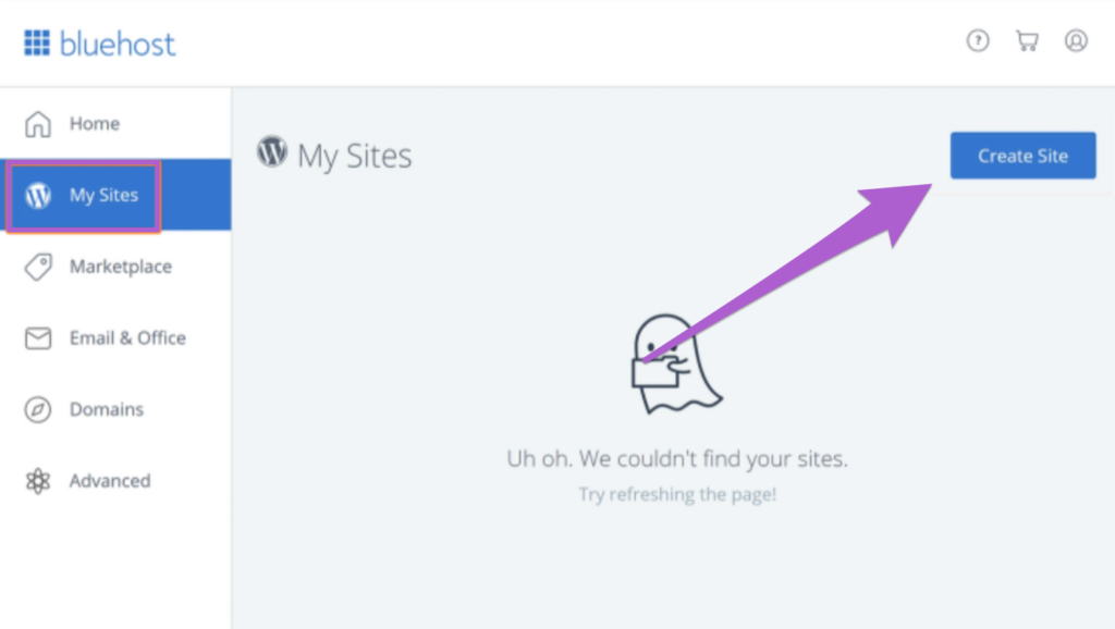 Bluehost - Create Site